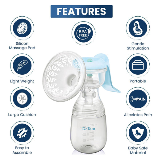 Dr Trust Breast Pump Dr Trust USA Manual Breast Pump - Carolina Blue 6003
